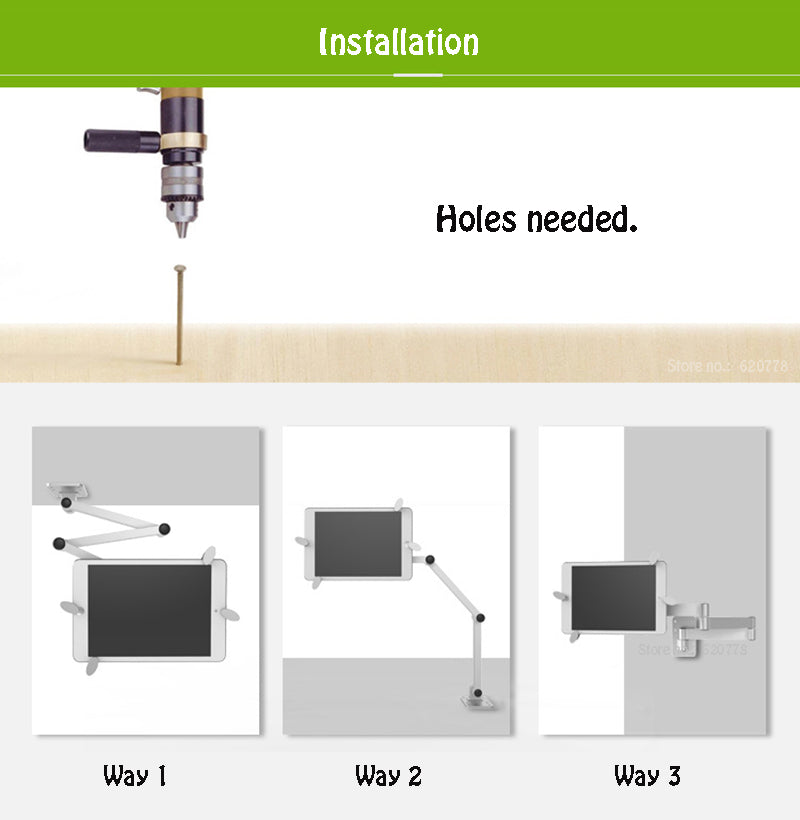 Full Motion Tablet Holder – 7–12" Wall, Ceiling & Desk Mount Metal Bracket