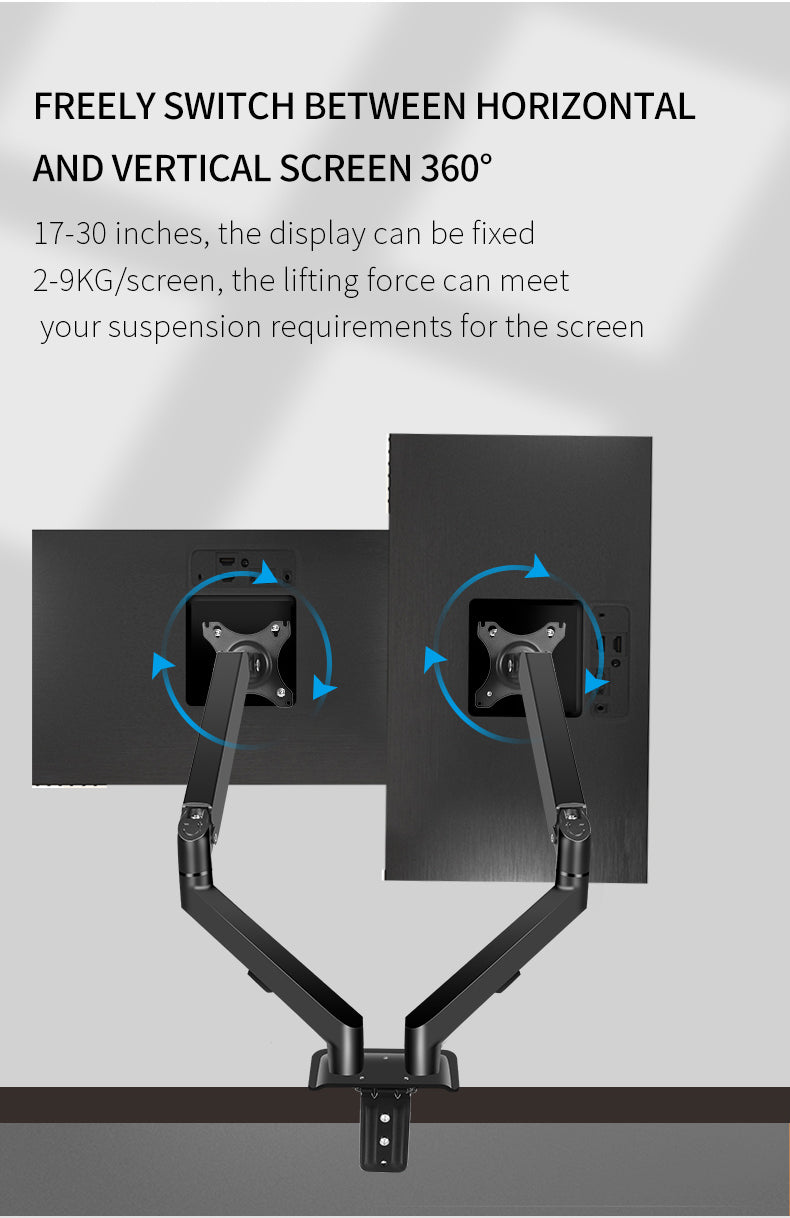 Swelix M22B Dual Monitor Mount – Black Gas Spring Arm for 17–30" LCD/LED Screens