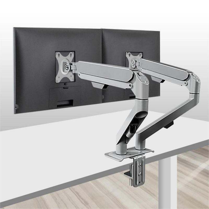 M22G Adjustable Dual Monitor Stand – Grey Gas Spring Arm Mount for 17–30" Screens