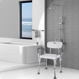 Aluminum Heavy-Duty Shower Chair with Detachable Armrest and Adjustable Height - LIVINGbasics