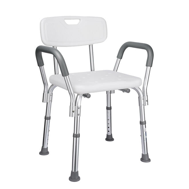 Aluminum Heavy-Duty Shower Chair with Detachable Armrest and Adjustable Height - LIVINGbasics